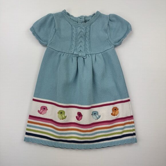 Gymboree Girls 4T Knit Sweater Dress Blue Birds Rainbow Stripe 100% Cotton - Picture 9 of 9